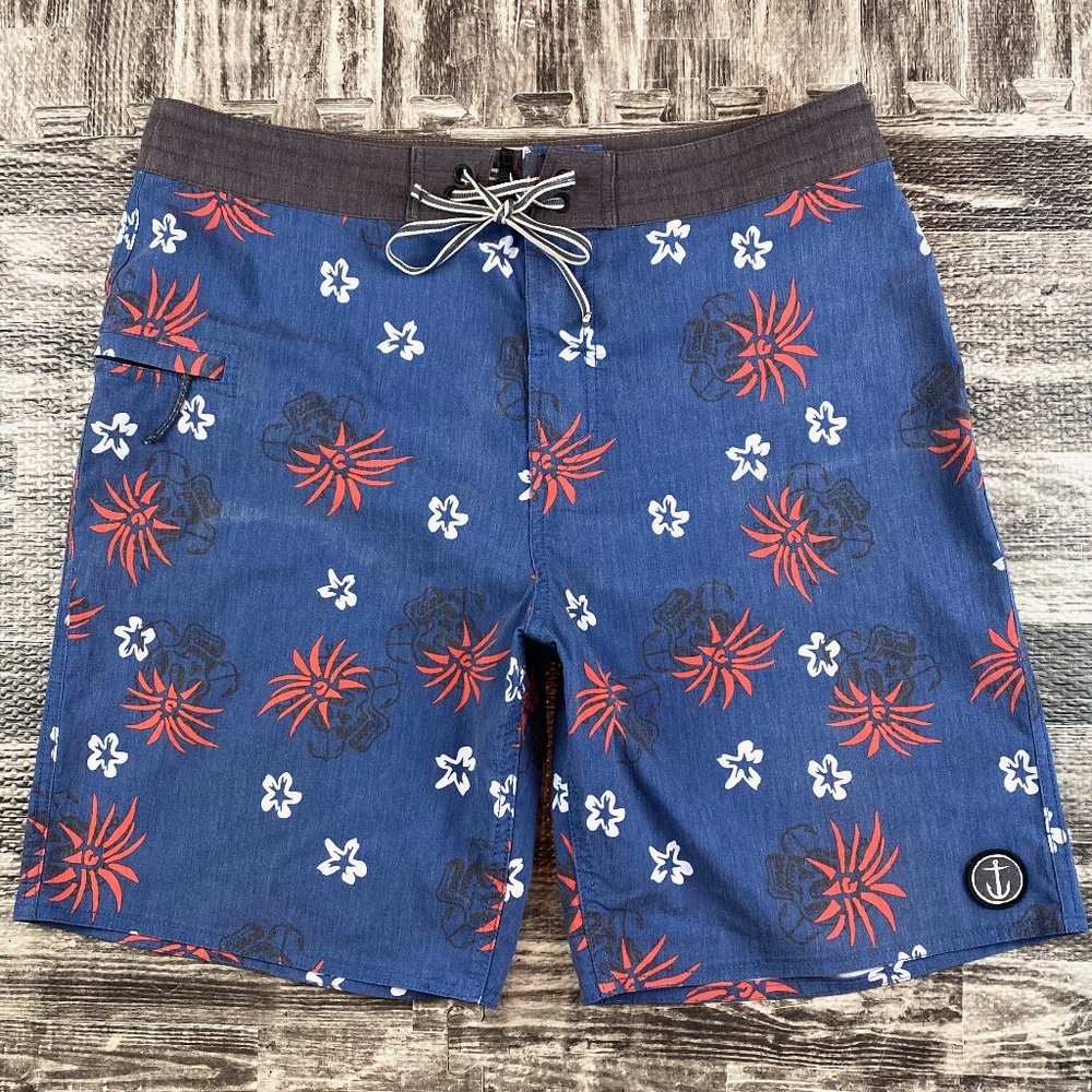 Captain Fin Board Shorts Blue Tropical Island Vibe